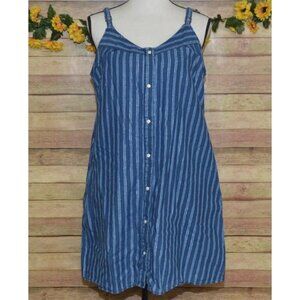 Wrangler Retro Women's L Striped Denim Sleeveless Button-Down Mini Dress Pockets